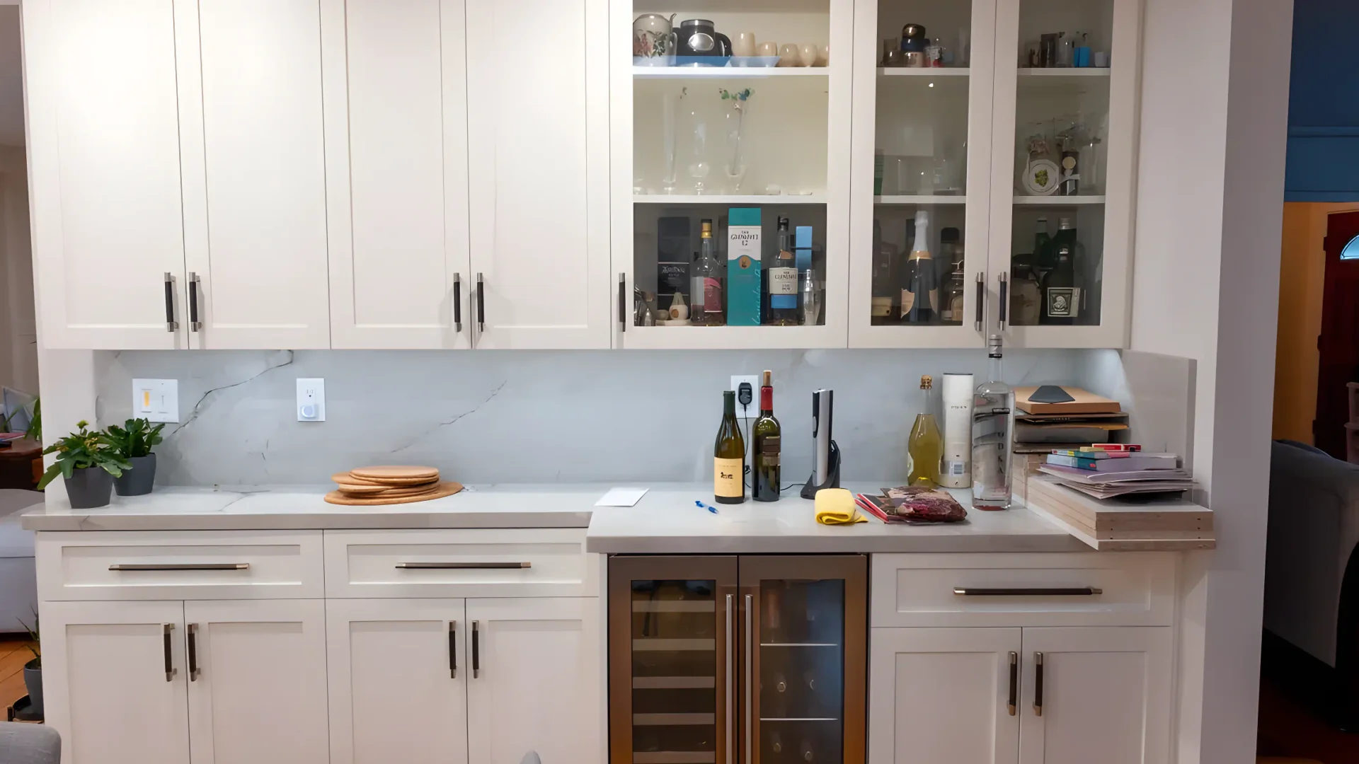 a newly constructed white cabinets