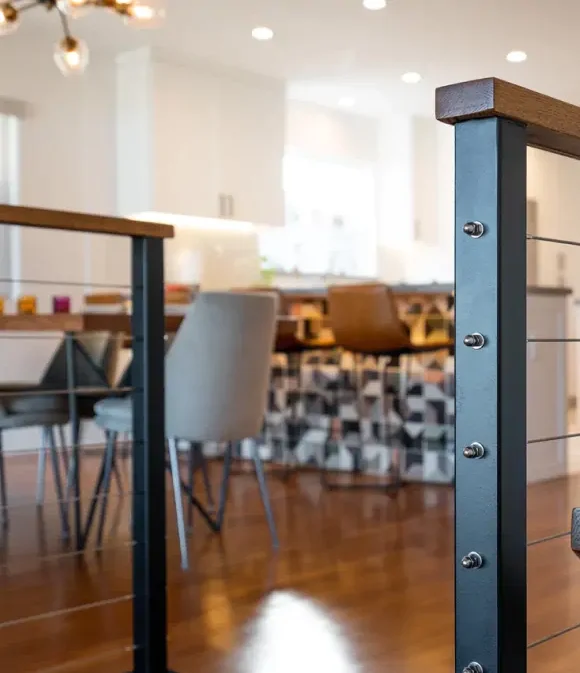 an angular view of the kitchen area